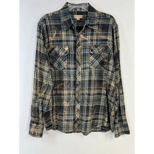 VTG Natural Blue Flannel Blue Plaid Distressed Men Size XL Outdoor Gorpcore